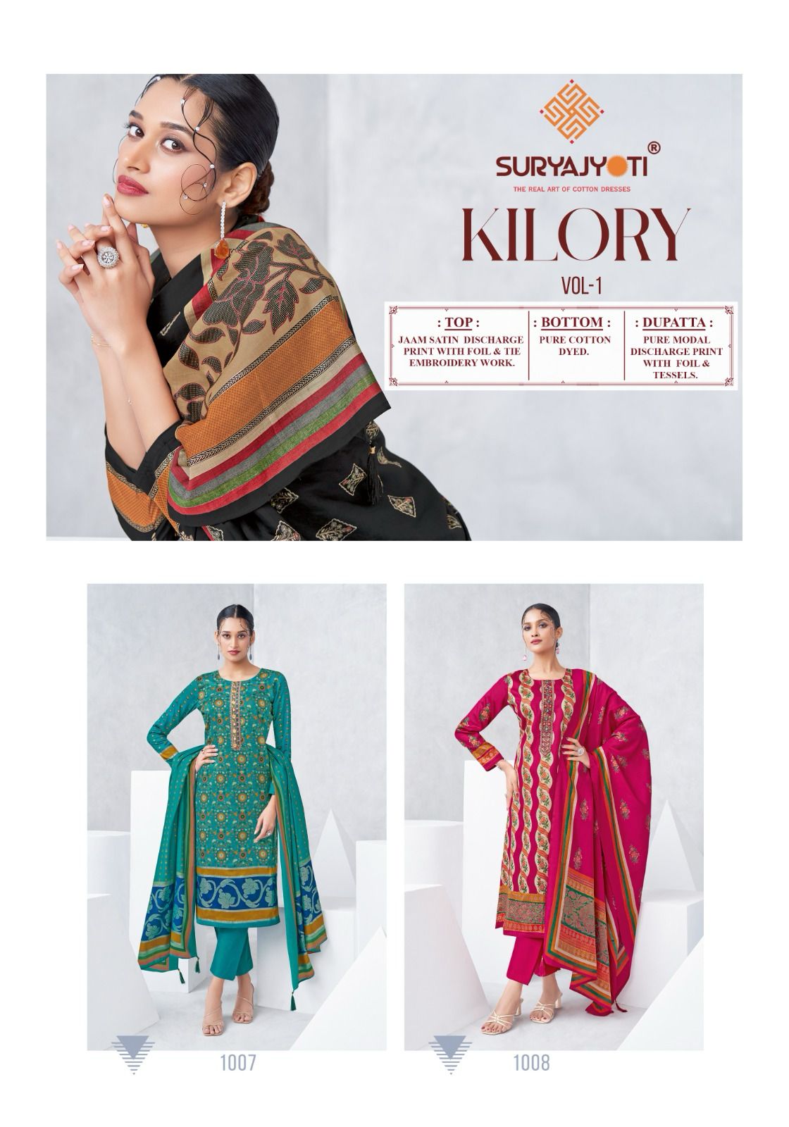 Kilory Vol 1 By Suryajyoti Jam Satin Printed Dress Material Exporters In India